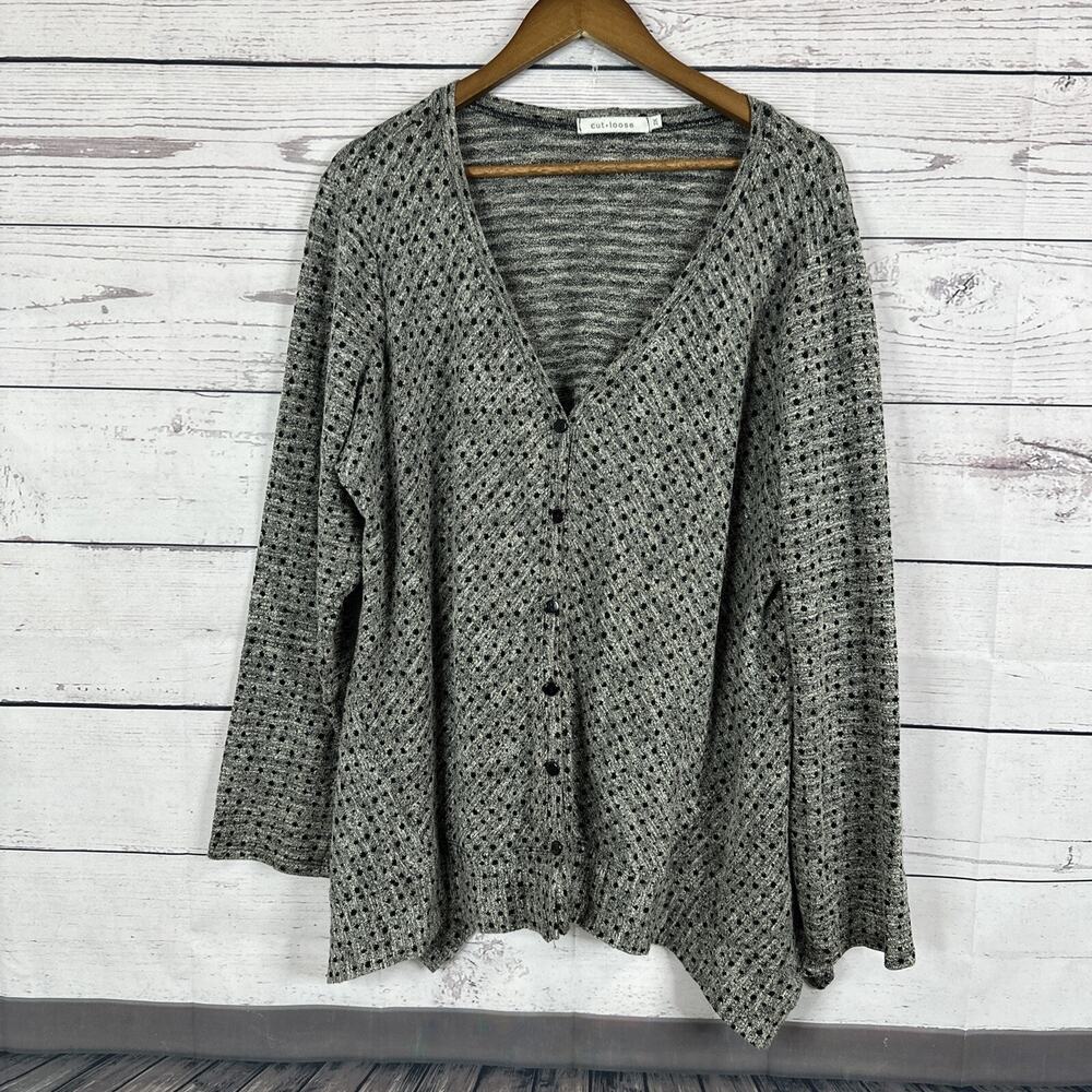 Cut Loose Sweater Womens 2X Gray Vneck‎ Cardigan Button Textured Lagenlook